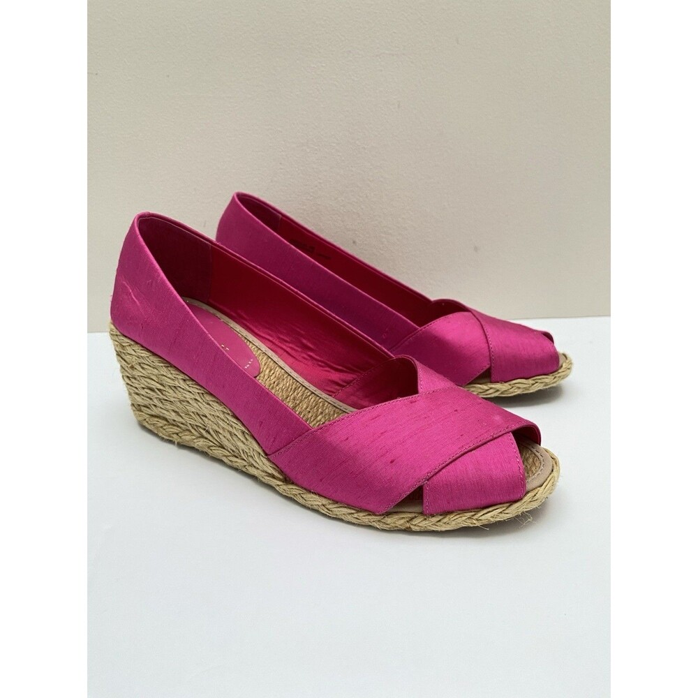 Lauren Ralph Lauren SHANTUNG SILK Cecilia Wedge Heel 9 B Fuchsia PINK Espadrille - Picture 2 of 8